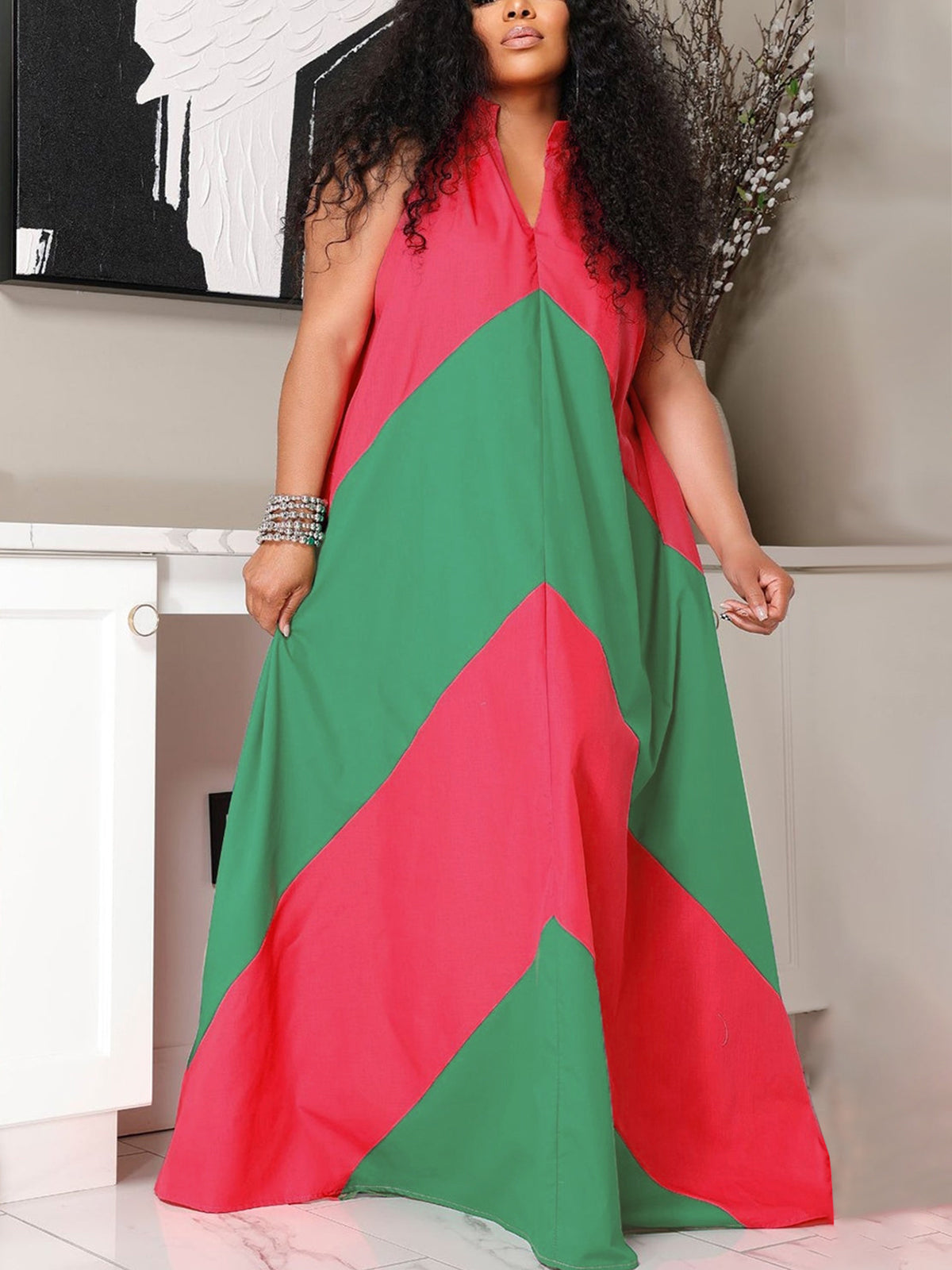 Color Block Sleeveless Maxi Dress