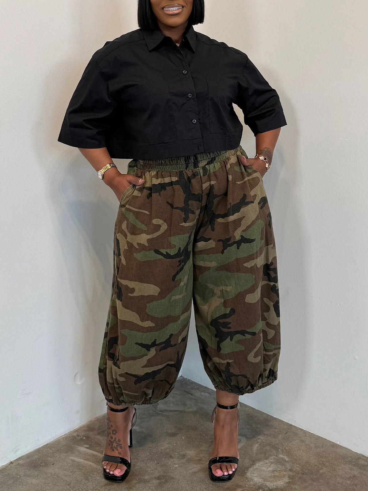 Plus Size Camo Cargo Harem Pants