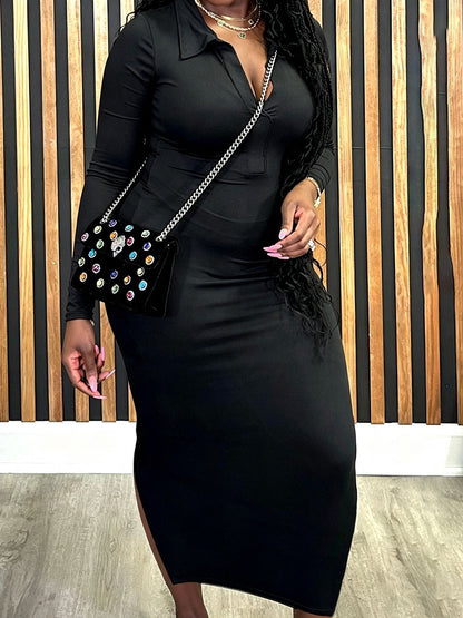 Long Sleeve Solid Color Maxi Dress