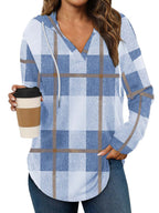 Plaid Drawstring Hooded Pullover Top