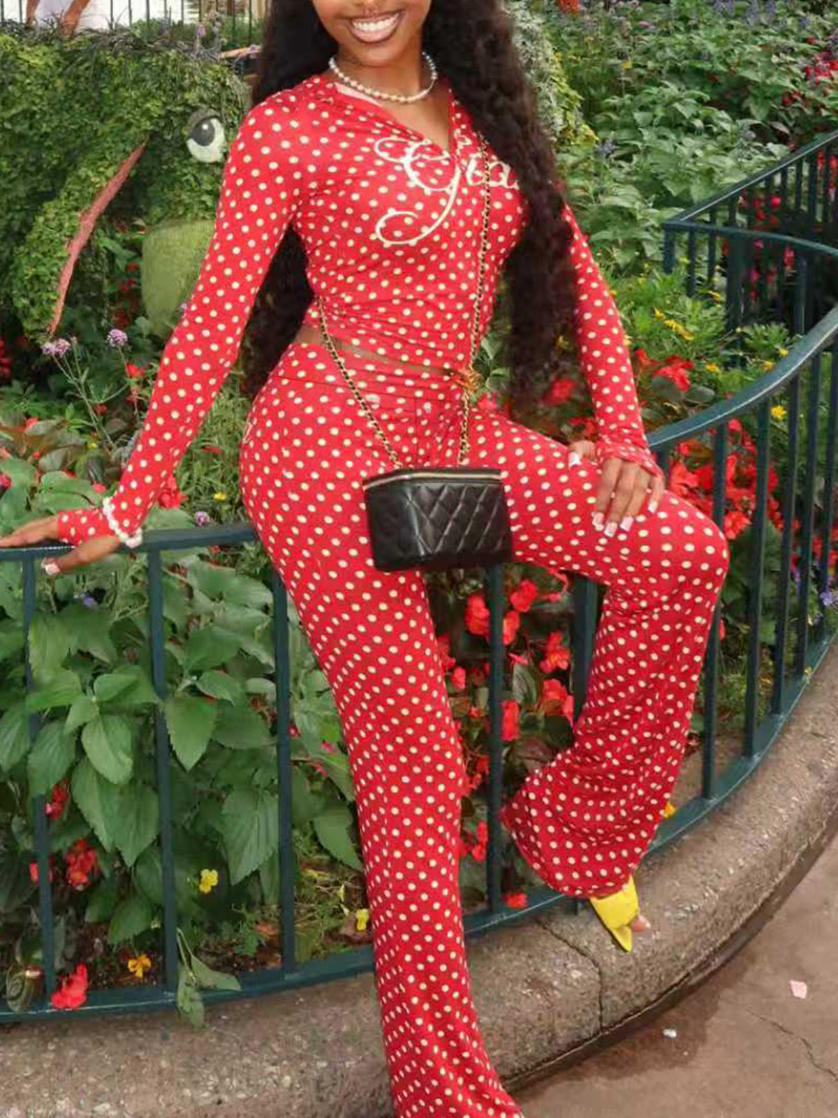 Polka Dot Hoodie Wide Leg Pants Set