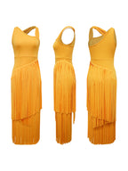 Asymmetric Fringe Sleeveless Maxi Dress