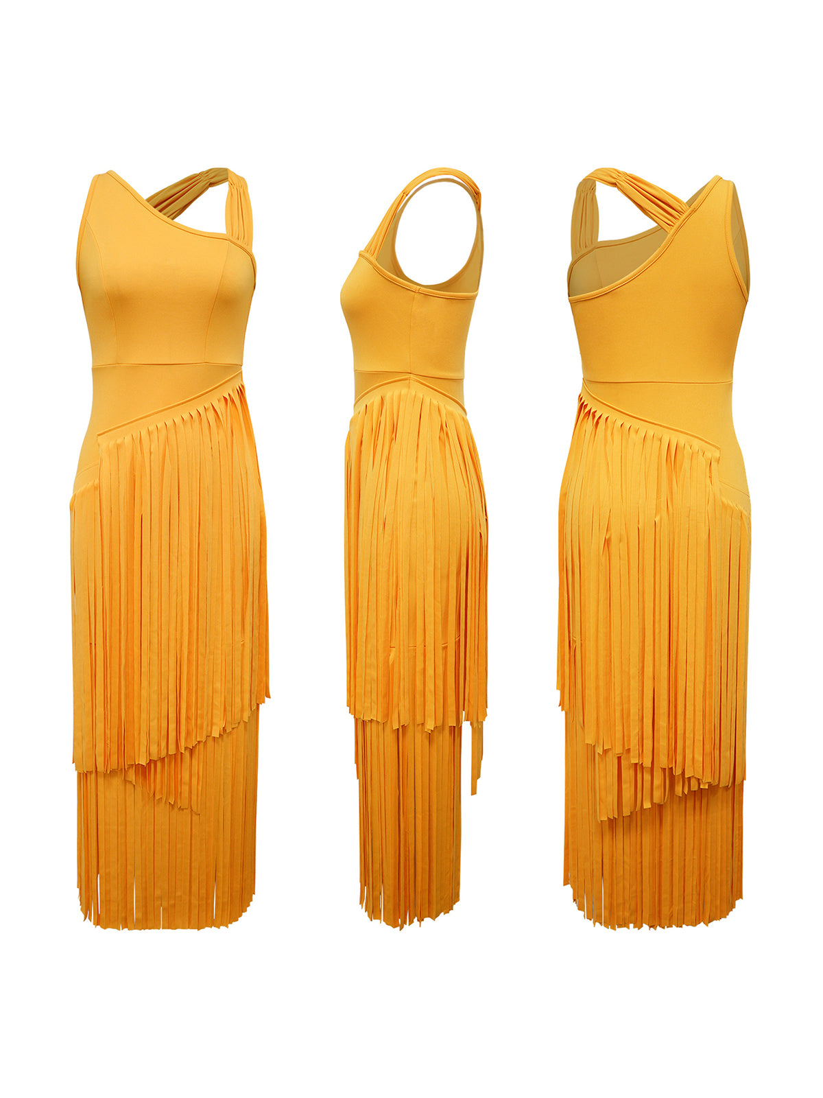 Asymmetric Fringe Sleeveless Maxi Dress