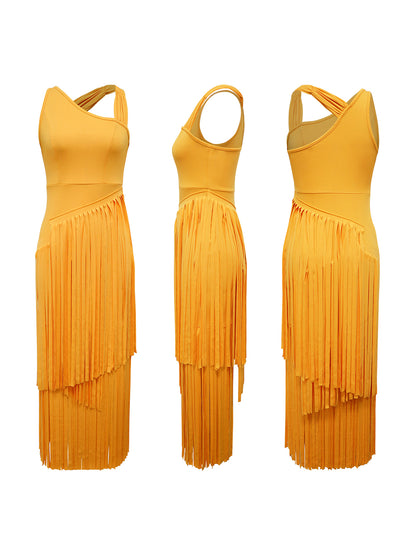 Asymmetric Fringe Sleeveless Maxi Dress