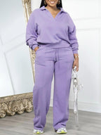 Solid Color Sweatshirt Pants Set