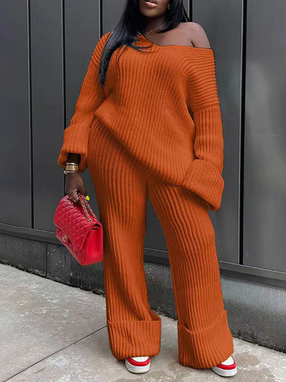 Loose Knit Top Wide Leg Pants Set