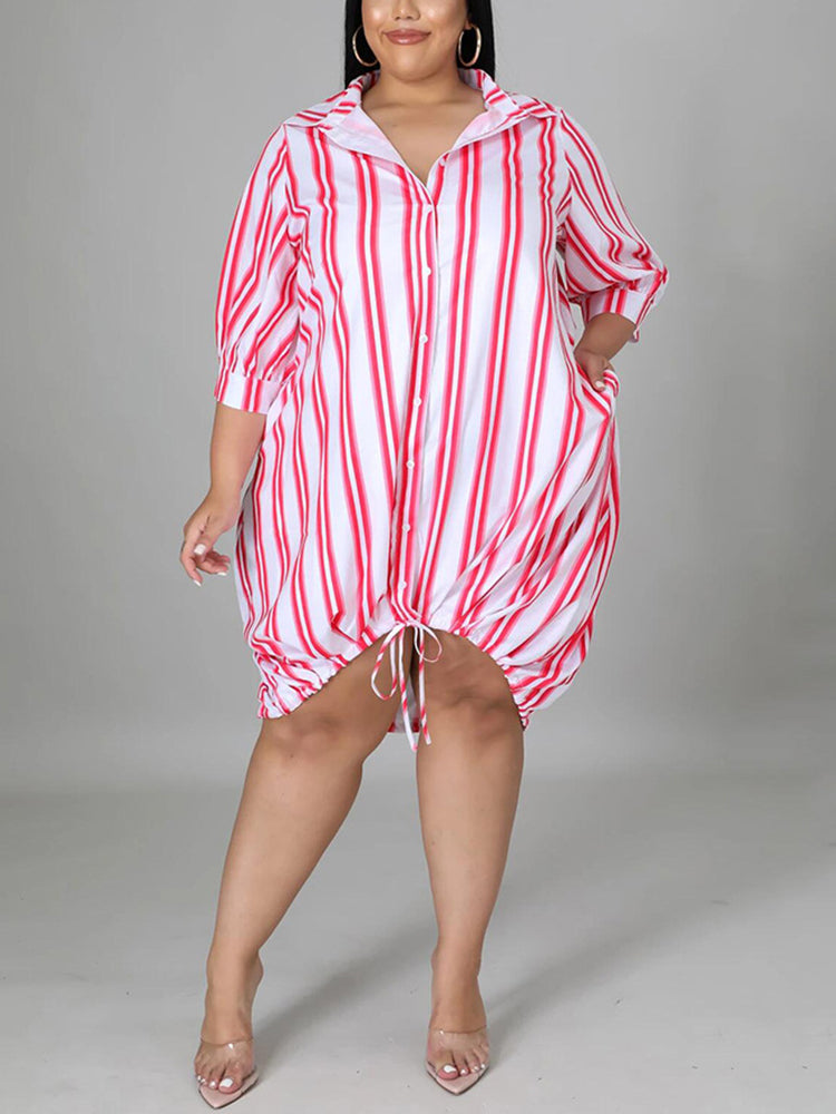 Collar Stripe Plus Size Shirt Dress