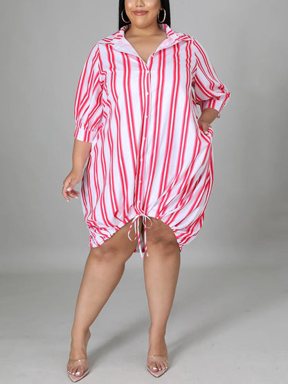 Collar Stripe Plus Size Shirt Dress