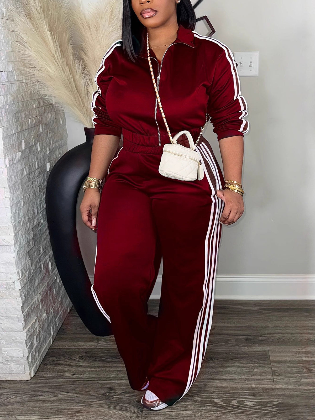 Striped Jacket Wide Leg Pants Set