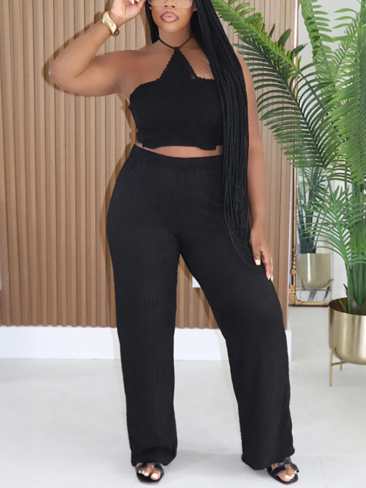 Star Embroidered Halter Top Pants Set
