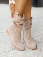 Suede Low Heel Ankle Boots