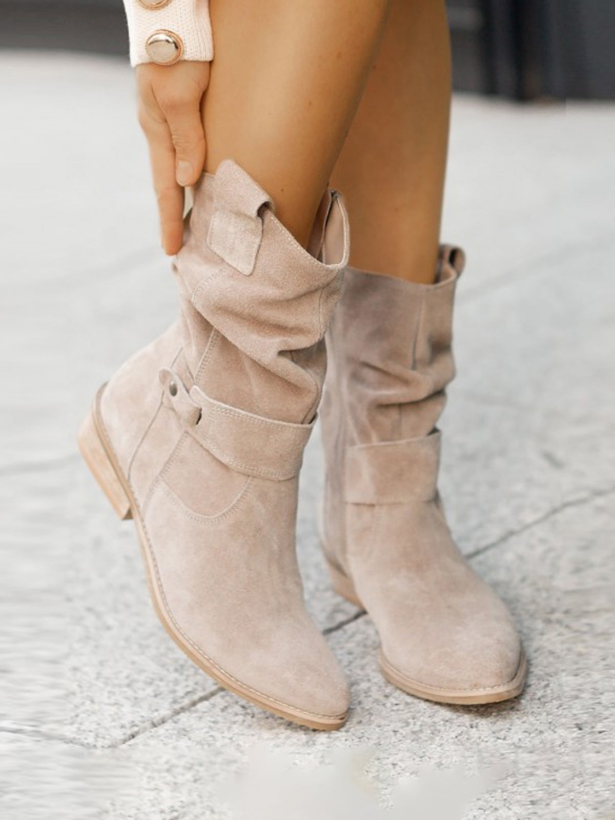Suede Low Heel Ankle Boots