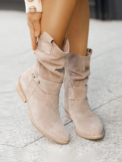 Suede Low Heel Ankle Boots