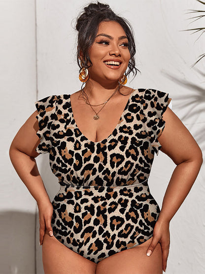 Trajes de baño con estampado floral y volantes sin mangas de talla grande