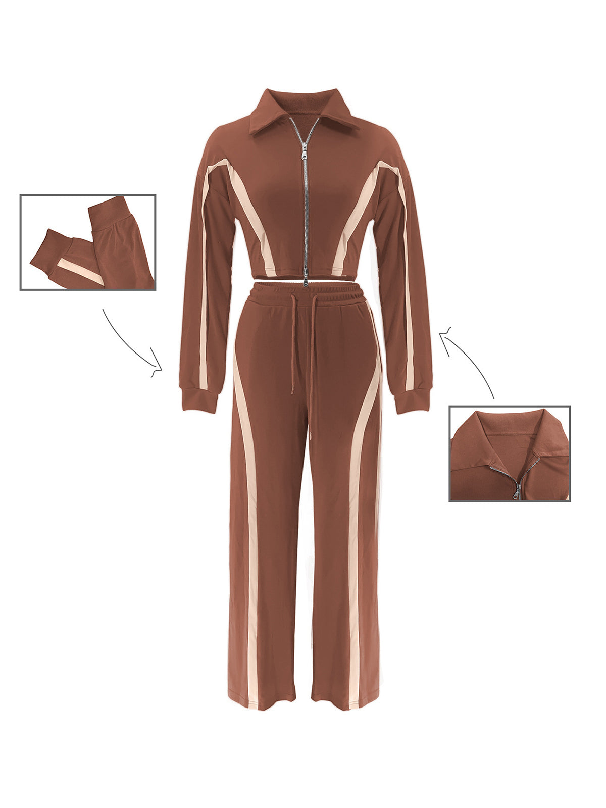 Color Block Stripe Zip Top Pants Set