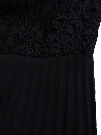 Plus Size Lace Hollow Out Pleated Dress