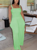 Strap Smocked Wide Leg Jumpsuit
