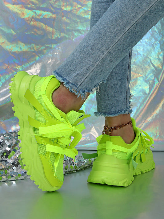 Thick Sole Breathable Mesh Lace-Up Sneakers