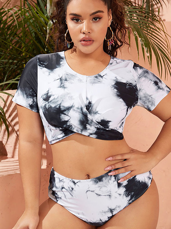 Plus Size Two Piece Tie Dyed Print Swimsuits