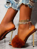 Fur Stiletto High Heel Sandals