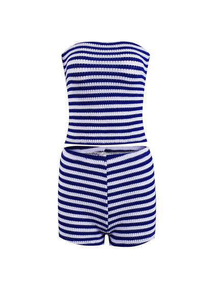 Stripe Tube Crop Top Shorts Set