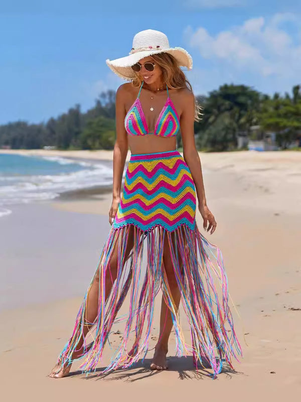 Two Piece Crochet Fishnet Bikini Top & Maxi Skirt