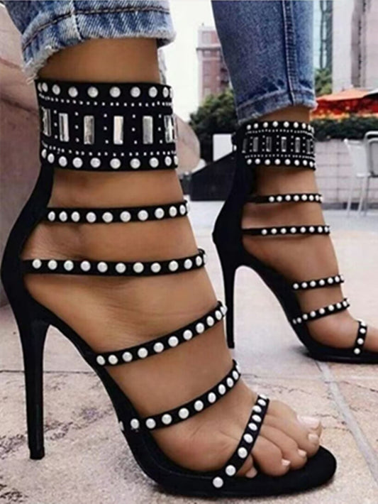 Rhinestone Beaded Pointed Toe Sandals
