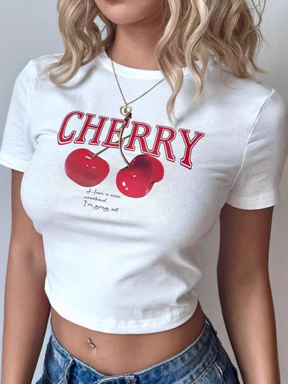 Cherry Print Y2K Crop Baby Tee