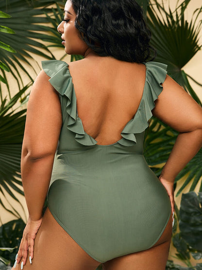 Traje de baño ajustado de una pieza sin mangas con volantes