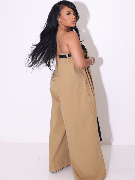 Strapless Tube Belted Wide Leg Jumpsuit