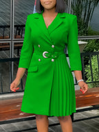 Belted Blazer Pleated Midi Dress
