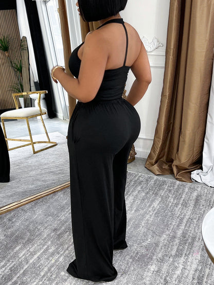 Halter Top Pocket Wide Leg Pants Set