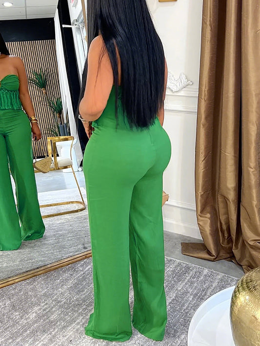 Strapless Cutout Fringe Wide Leg Jumpsuit