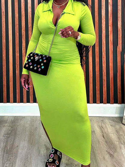 Long Sleeve Solid Color Maxi Dress