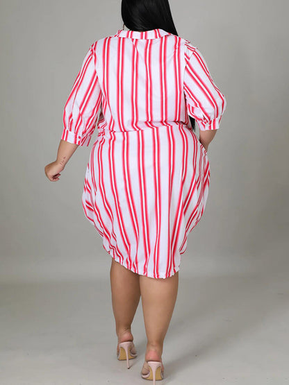 Collar Stripe Plus Size Shirt Dress