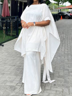 Plus Size Draped Top Pants Set