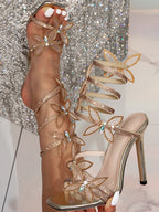 Rhinestone Butterfly Strappy Heel Sandals