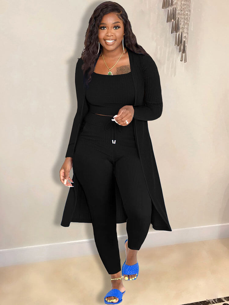 Cárdigan con frente abierto y pantalones largos Trajes de tres piezas