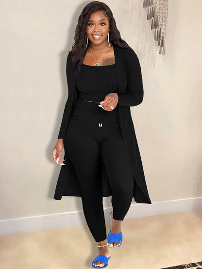 Cárdigan con frente abierto y pantalones largos Trajes de tres piezas