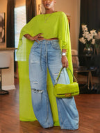 Mesh Batwing Sleeve Cloak Top