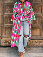 Stripe Belted Pocket Cardigan