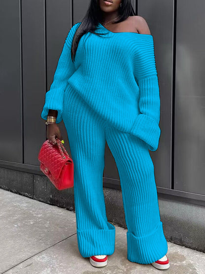 Loose Knit Top Wide Leg Pants Set