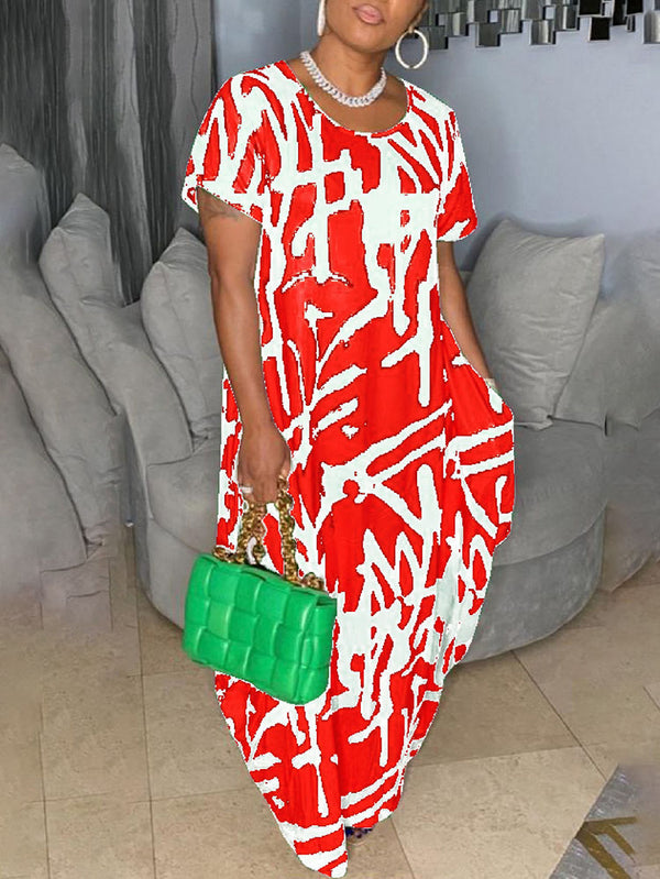 Stylish Short Sleeve Plus Size Floral Print Maxi Dress