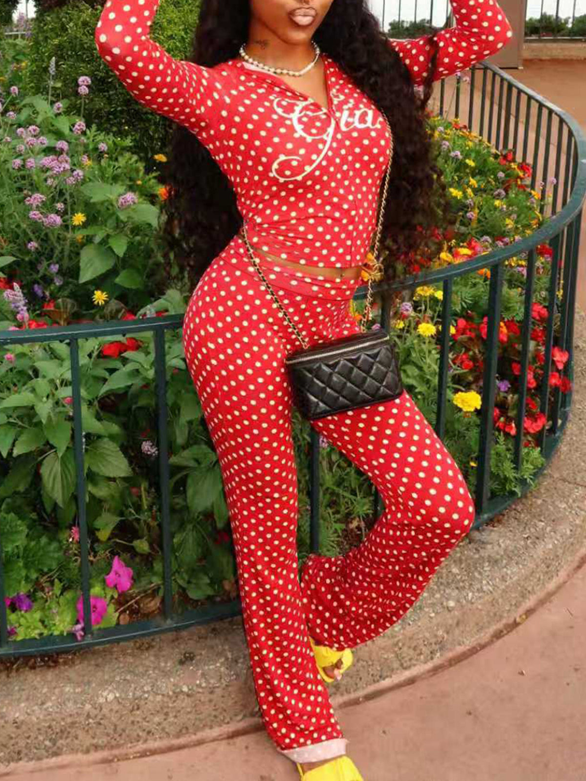 Polka Dot Hoodie Wide Leg Pants Set