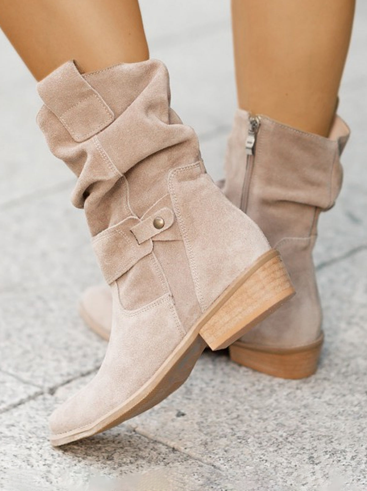 Suede Low Heel Ankle Boots