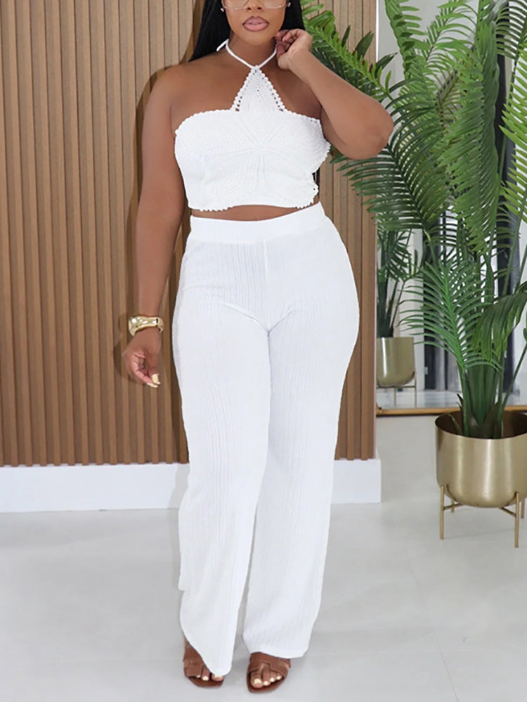 Star Embroidered Halter Top Pants Set