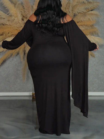 Plus Size Off Shoulder Cape Sleeve Maxi Dress