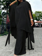 Plus Size Draped Top Pants Set