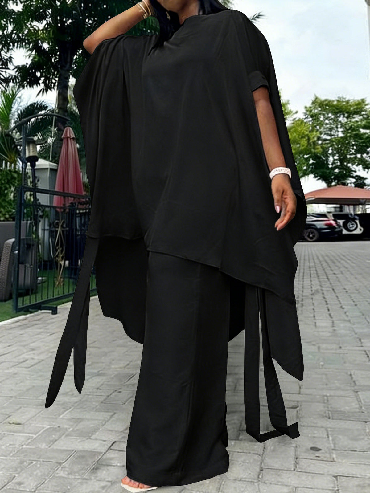 Plus Size Draped Top Pants Set