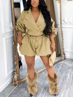 Puff Sleeve Top Bubble Shorts Set